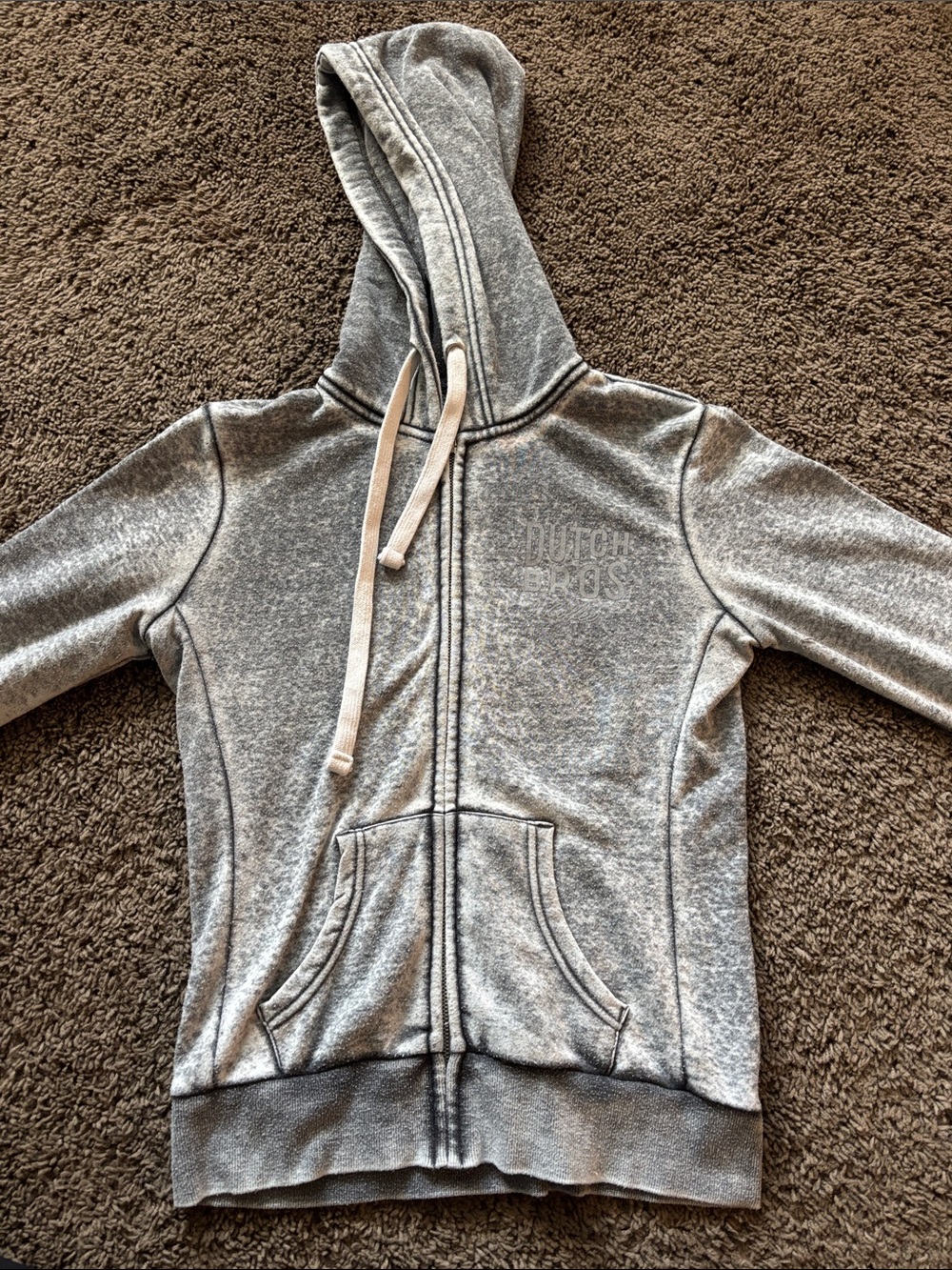 Dutch Bros Light Gray Zip-Up Hooded Sweatshirt
